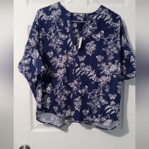 Talbots Blue and White Floral Button Up Shirt